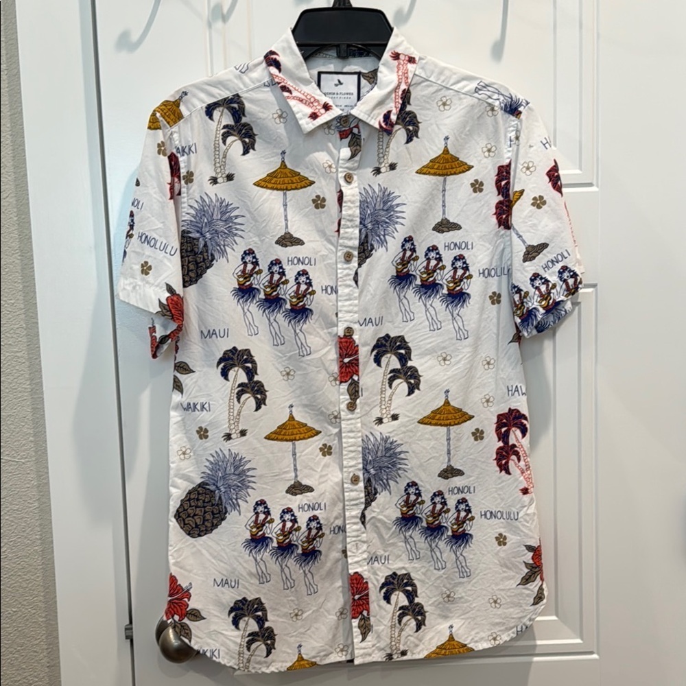 Denim & Flower White and Blue Artistic Casual Shirt